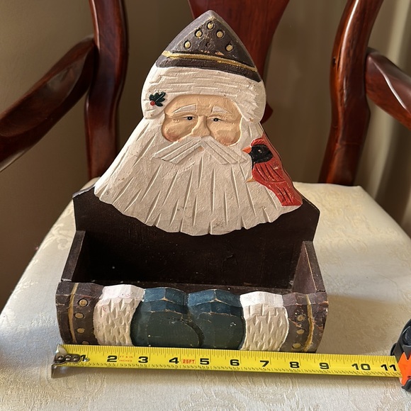 Prinative folk Art hand carved, hand painted wood Santa shelf, box w/cardinal - Picture 9 of 12